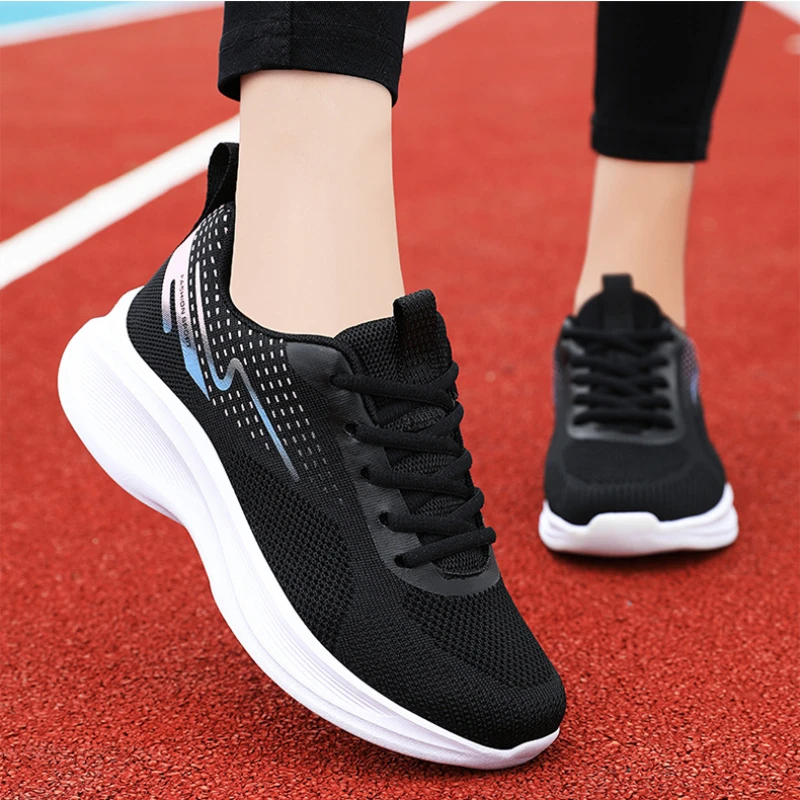 Women\'s Knitted Sneakers Soft Sole Breathable Mesh Sports Shoes for Women 2024 Autumn New Lightweight Non Slip Platform Sneakers