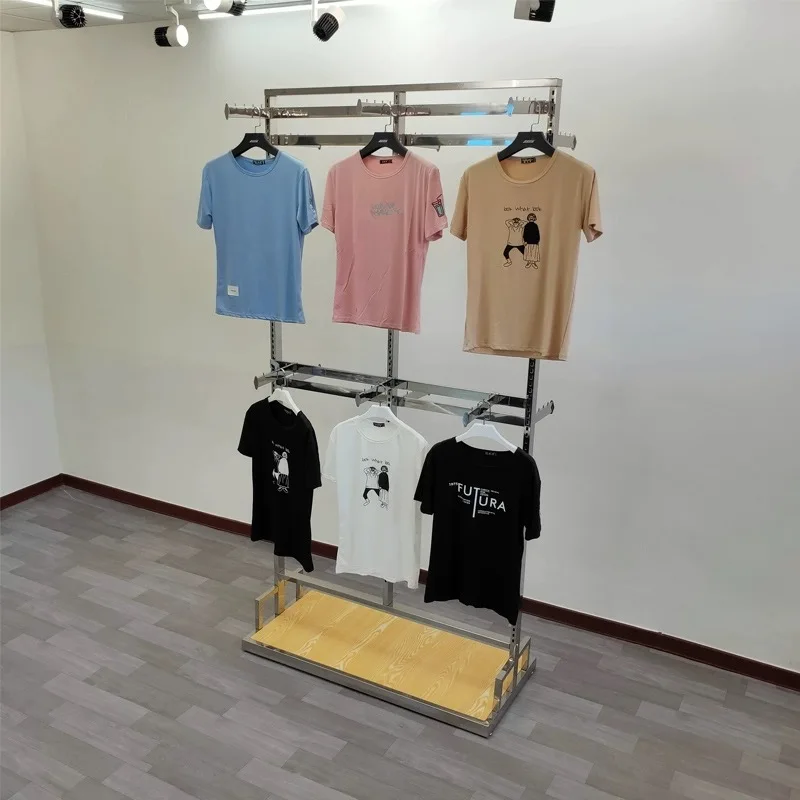 Clothing supermarket display rack shopping mall is hanging display rack hypermarket Zhongdao shelf stainless steel double-layer