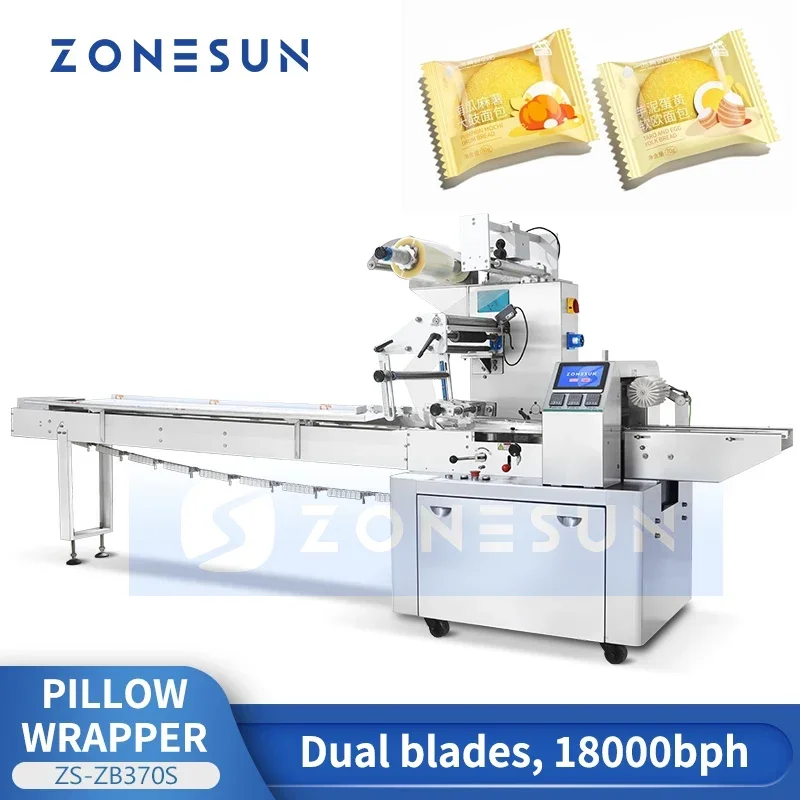 ZONESUN Pengemasan Bantal Otomatis Mesin Pembungkus Aliran Horisontal Mesin Produksi Pengepakan Kantong ZS-ZB370S