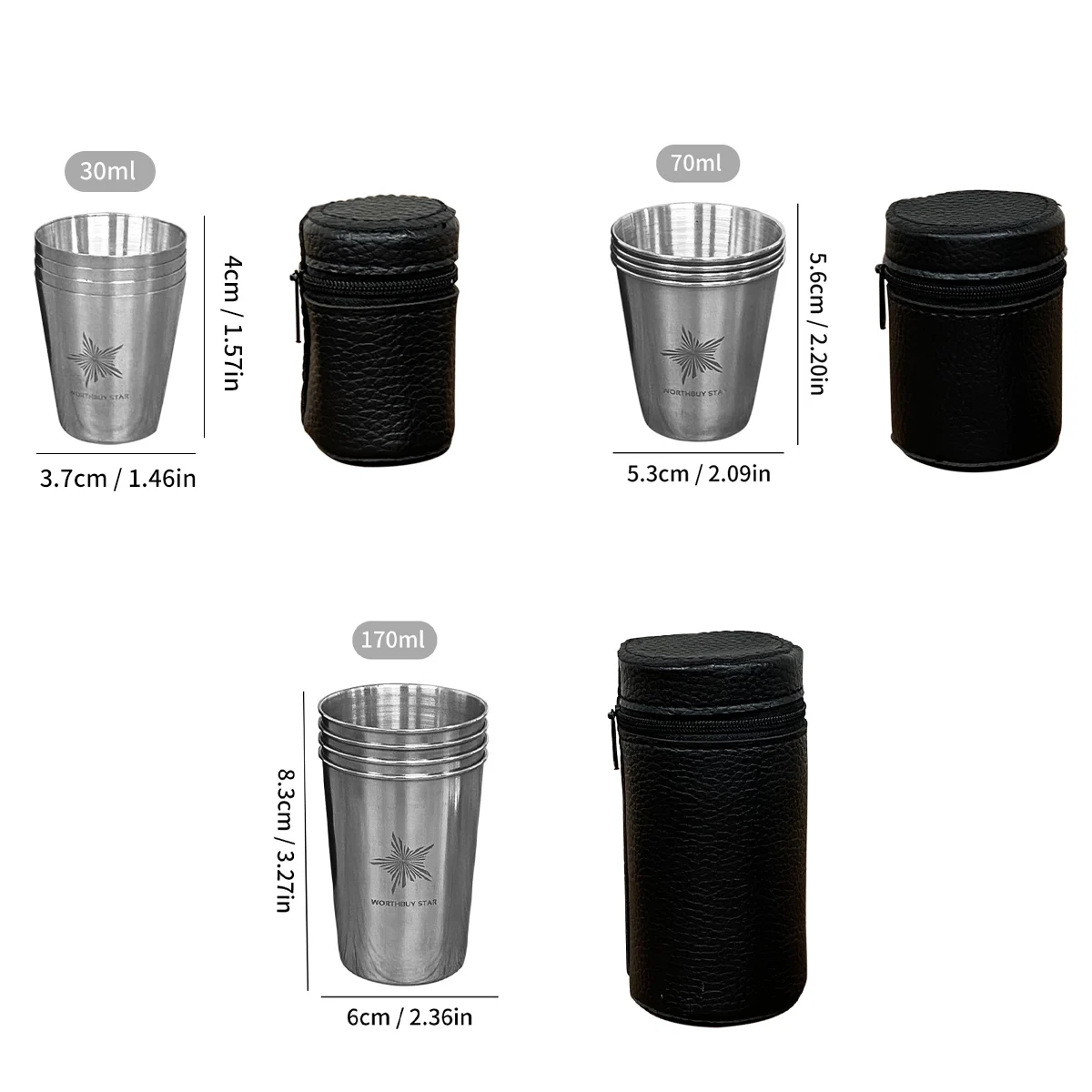 WORTHBUY Outdoor Praktische Reizen Roestvrijstalen Bekers Met Zak Draagbare Campingmokken Whisky Wijnglazen Drinkwatermok