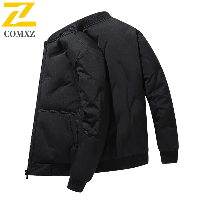 COMXZ Puffer Jacket Baseball Collar Outdoor Commuting Office Warm Coat White Duck Down Travel Cold Protection Winter Garment