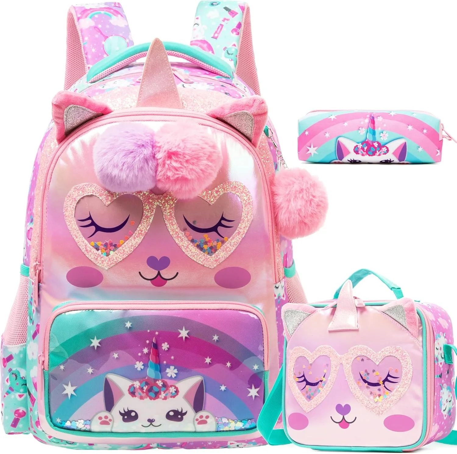 

Милый рюкзак для девочек, набор школьных сумок большой емкости с ланч-боксом, сумка для книг для учащихся начальной школы, идеальный подарок в школу