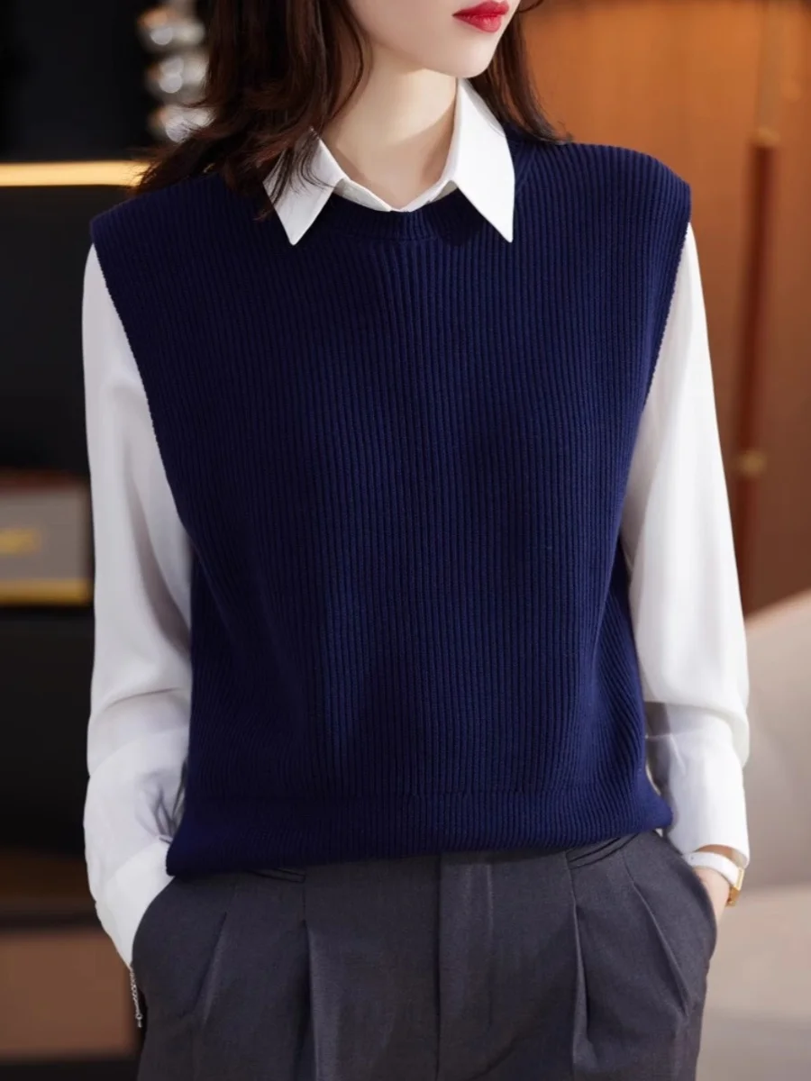 

00% Pure Cotton Knitted round Ne Vest Women's Outerwear Spring Season Commute Sle Regular Length Moderate Warmth C...