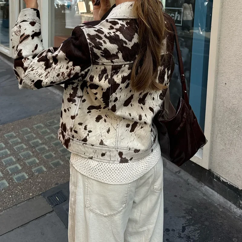 Chic Print Women Jacket Single Breasted Niche Design Jacket Fashion Turn-down Collar  2025 Autumn Winter Casual Lady Outerwear