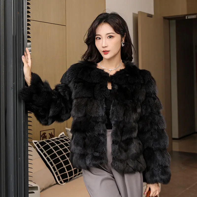 Cappotto invernale da donna in vera pelliccia di volpe moda outdoor Giacca di pelliccia di volpe calda naturale Cappotto di pelliccia di volpe genuina al 100% di lusso femminile