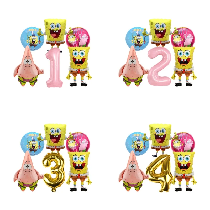 SpongeBob Ballon-Set Nummerierte Latex- und Folienballons Happy Birthday Party Dekoration Baby-Shower Geschenkzubehör