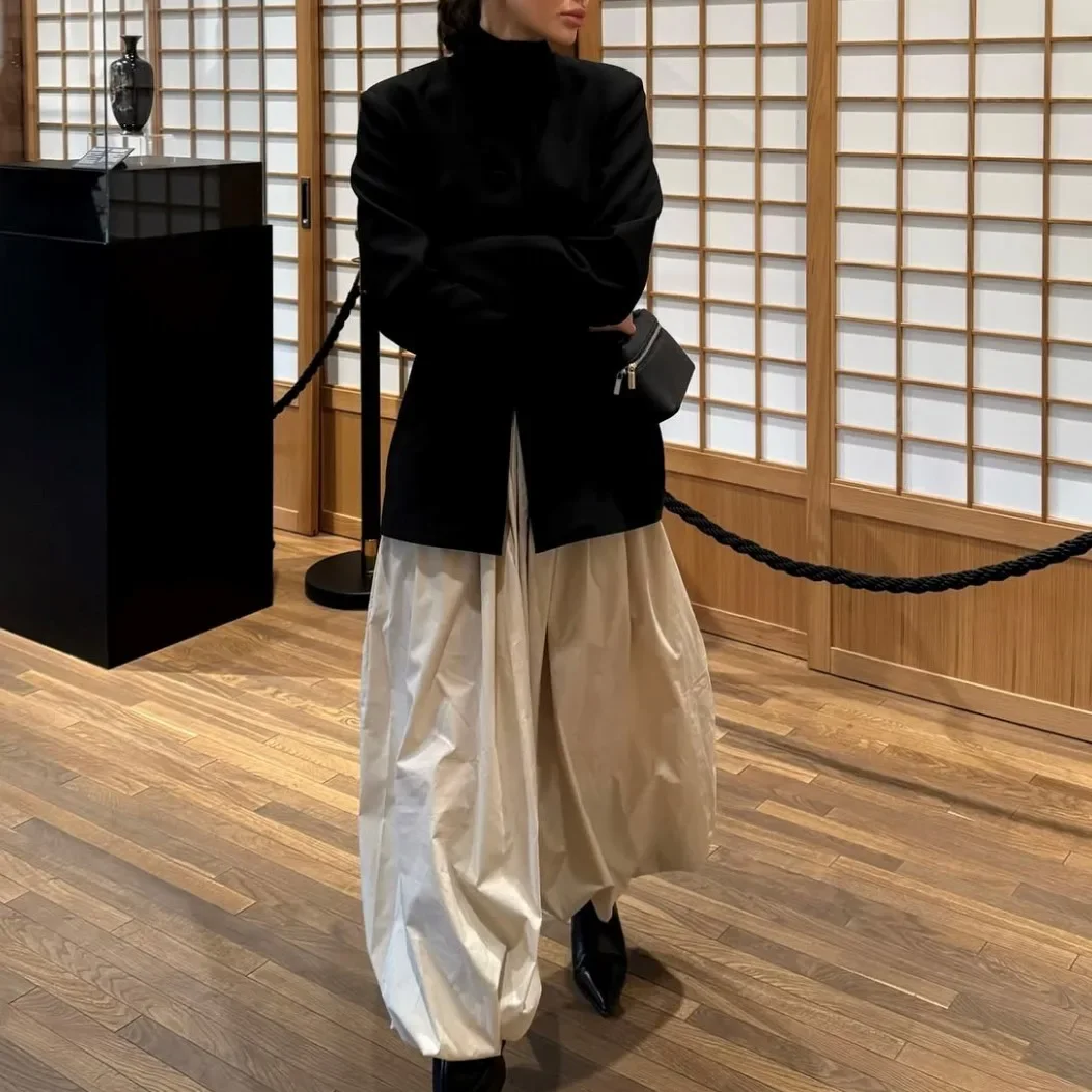 FDEY Solid Color Pleated Fashion Autumn Female Loose Bloomers Long Pants Streetwear 2025 Casual Loose Bloomers Pants For Women
