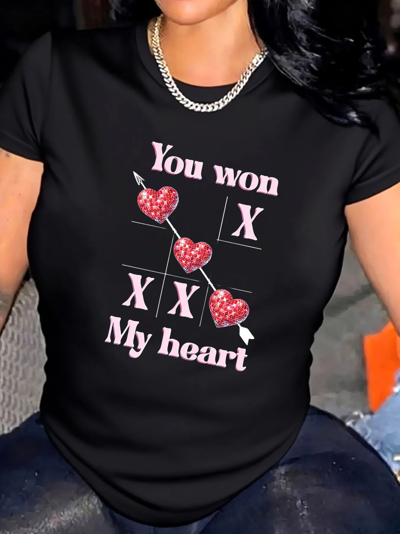 

Женская футболка больших размеров с сердечками на день Святого Валентина и Xs You Won My Heart с принтом, уличная одежда