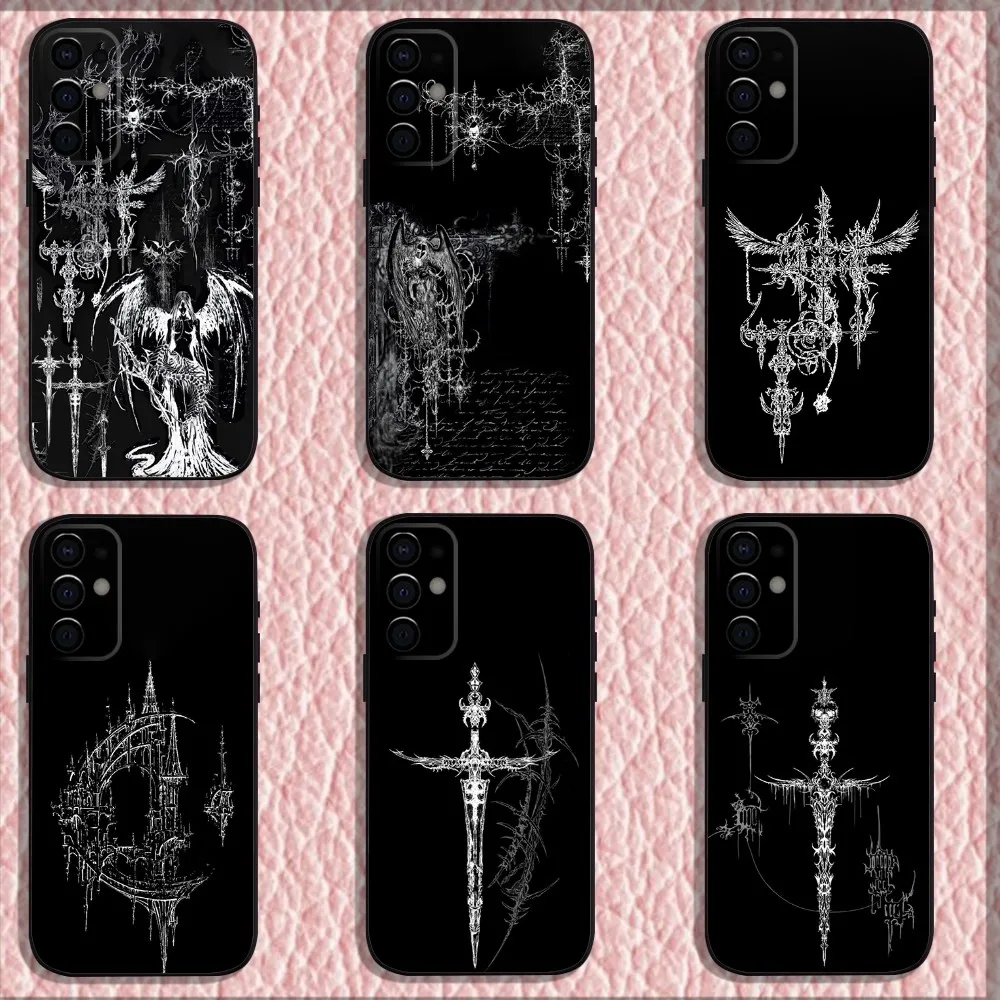 Cyber Sigil Cross line Phone Case For Samsung S25,S24,S21,S22,S23,S30,Ultra,S20,Plus,Fe,Lite,Note,10,9,5G Black Soft Shell