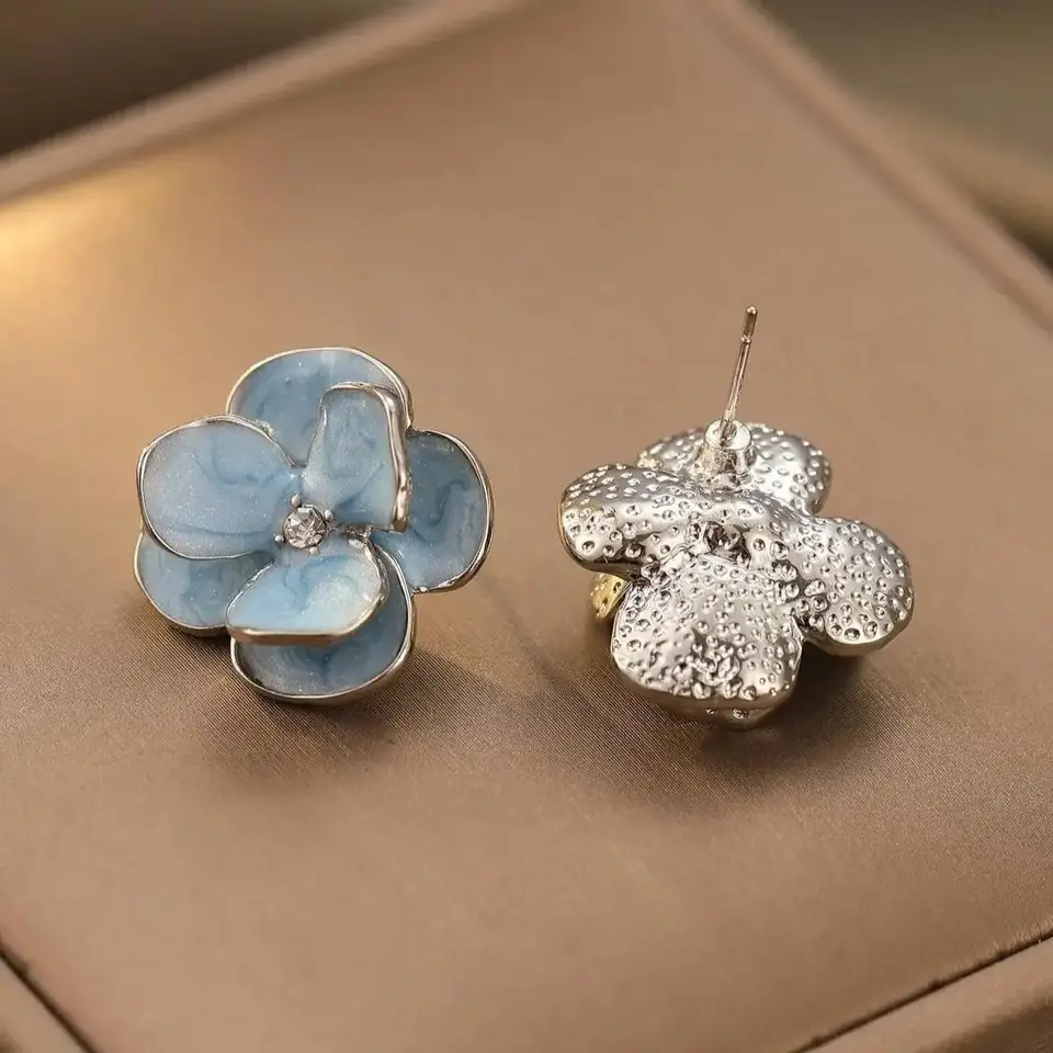 New Fashion Sweet Design Spring/Summer Blue Pink Enamel Flower Light Luxury High End Earrings Party Gifts for Women Jewelry - 2