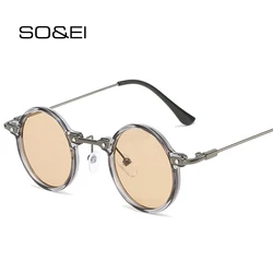 SO&EI Retro Steampunk Small Round Men Hip Hop Sunglasses Fashion Women Clear Ocean Lens Shades UV400 Female Glasses Frame