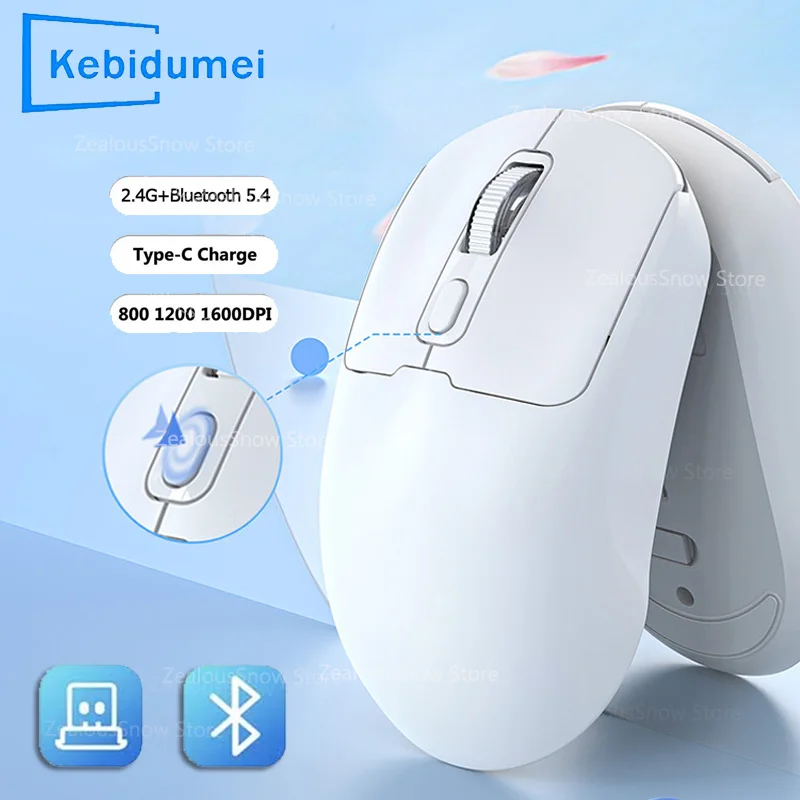 

2.4G Wireless Mouse Bluetooth 5.4 Silent Mouse Dual Mode 1600DPI Mute Wireless Mouse Portable Rechargeable Mice For Laptop iPad