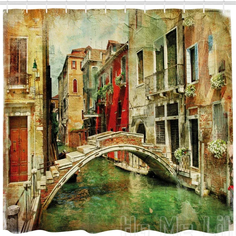 Urban Landscape Shower Curtain Venice Florida Cafe Paris American National Park Poster Vintage Car Touristic Coastal State