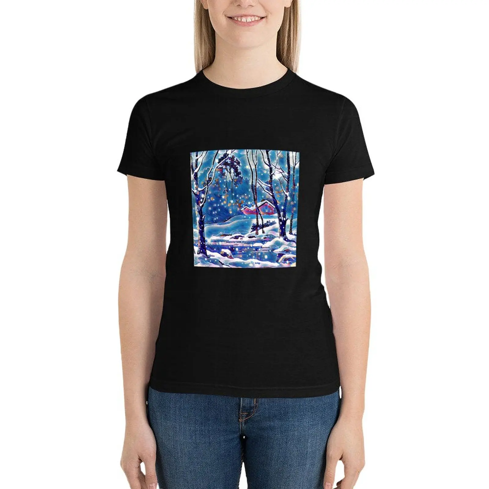 Camiseta feminina do Winter Wonderland, roupas hippie grandes, tops elegantes, blusa, 2021