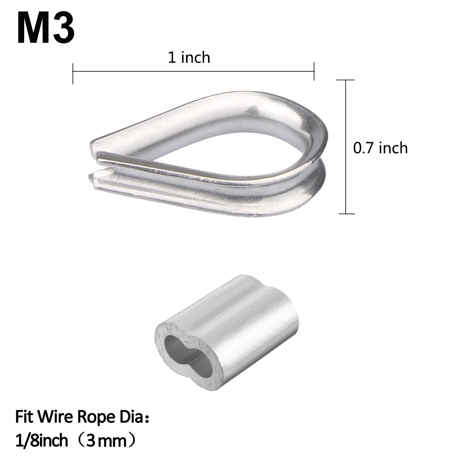 ABGR-20Pcs Heavy Duty Wire Rope Tension Kits Turnbuckle 1/8 Inch Wire Rope Cable Clip/Clamp Thimble Wire Rope Aluminum Sleeve