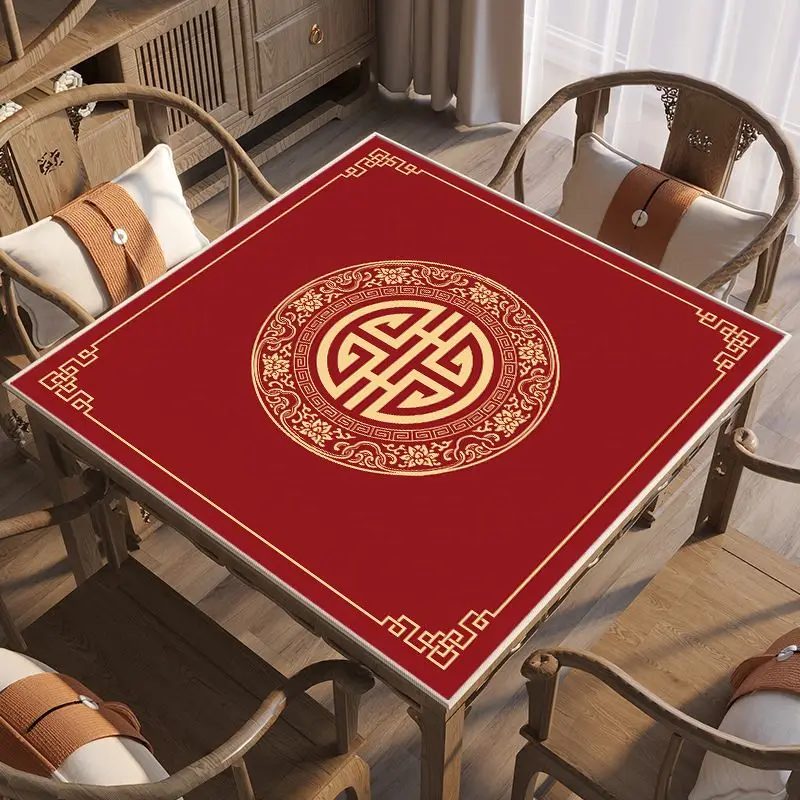 Longevity Pattern and Chinese Style Mahjong Table Mat Anti-Slip Noise Reduction for Card Game Table Playing Room Home Decor