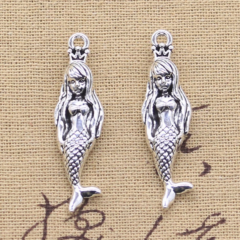 5pcs Charms 3D Mermaid 43x12x8mm Tibetan Silver Color Pendants Antique Jewelry Making DIY Handmade Craft