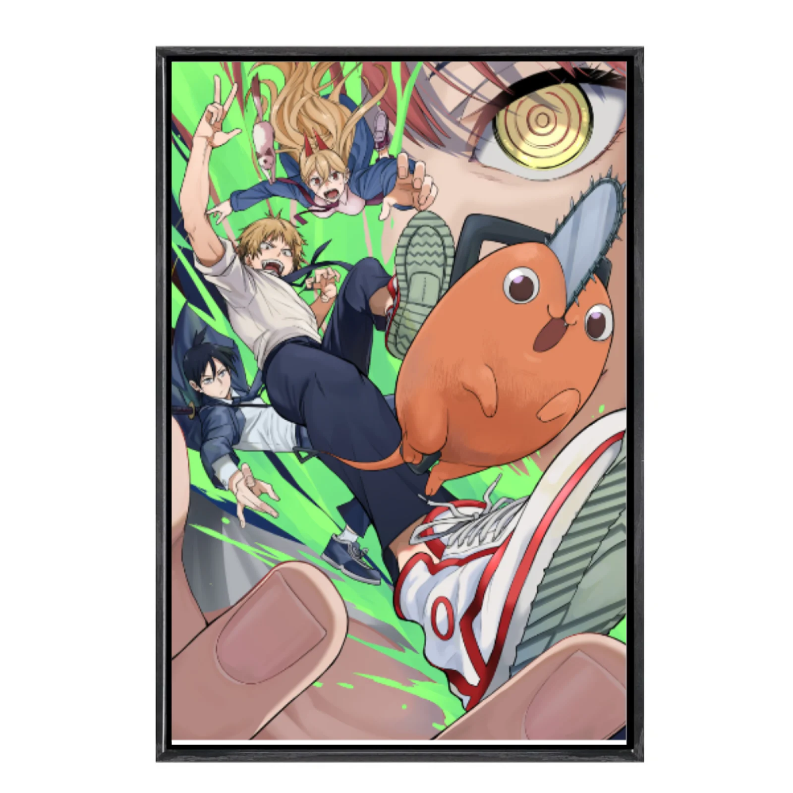 

Японский мультиразмерный холст с изображением манги, настенное искусство в двойной рамке, домашний декор с изображением бензопилы для гостиной, спальни