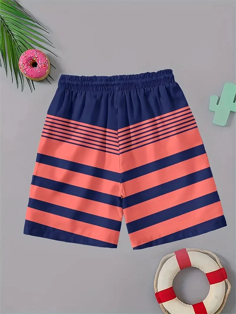 

Модные пляжные шорты в полоску для мужчин, летняя повседневная одежда, короткие брюки с 3D принтом, свободные дышащие простые плавки