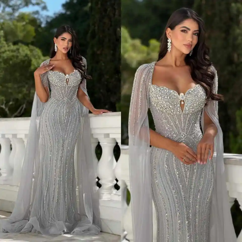 Gorgeous Mermaid Wedding Dress Square Neck Long Sleeve Bride Gowns Stylish Crystal Beaded Floor Length Bridal Dresses Customized