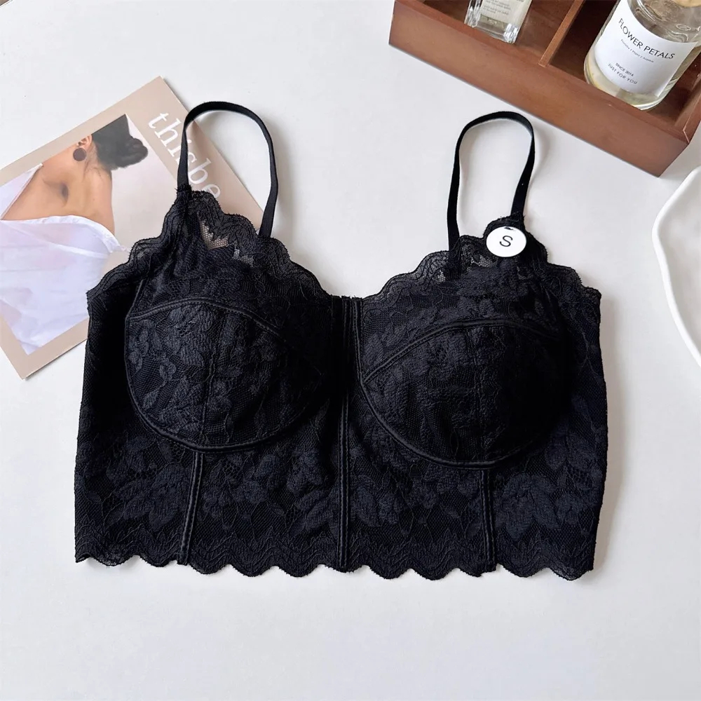 BANERDANNI Spring Summer Sexy Lace Camisole Wireless Boning Fixed Integrated Cup Beauty Back Inner Layering Strapless Tube Bra