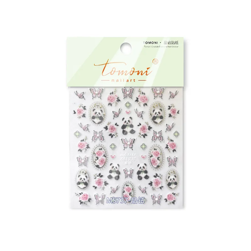 5d alívio vívido chinês bordado panda rosa borboleta florescendo flores adesivo arte do prego adesivos decalques manicure ornamentos