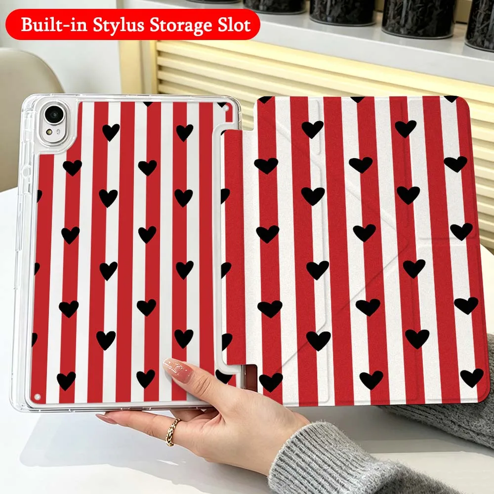 Cartoon Red Stripe Heart Case For Huawei Honor Matepad Pad X10 X9 GT Pro V9 9 Air SE 12X 11.5 11 13.2 11.5s inch Foldable Tablet