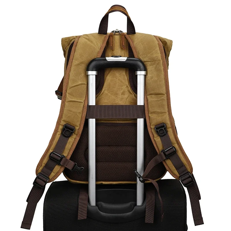 Latest 2024 model In Stock Waterproof Digital Photography Bag Vintage Canvas Roll Top Camera Backpack Rucksack