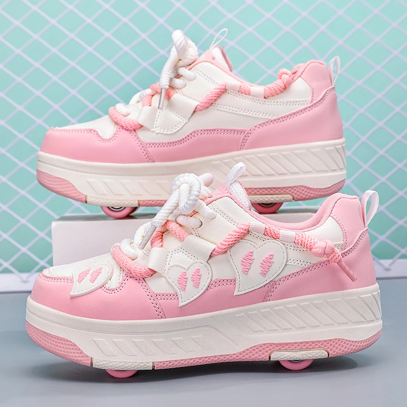 New Kids' Four-Wheel Roller Shoes, Boys and Girls, Detachable Wheels, Trendy Versatile Cute Casual Shoes in Korean Style 29-40