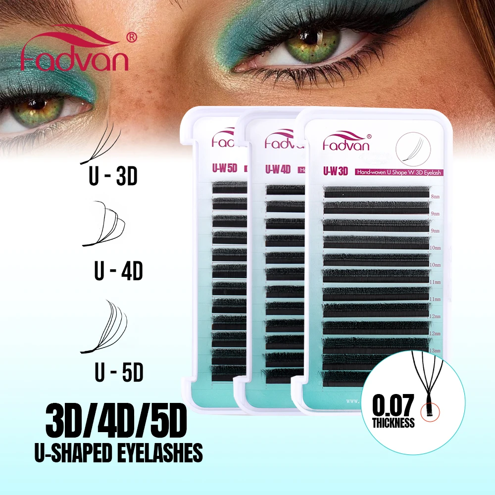 

FADVAN U Shaped 3D 4D 5D W Lash Extensions For Brazilian Volume Fan Eyelashes Curl D 8-14mm 0.07 Matte Black Natural 5D U Lashes