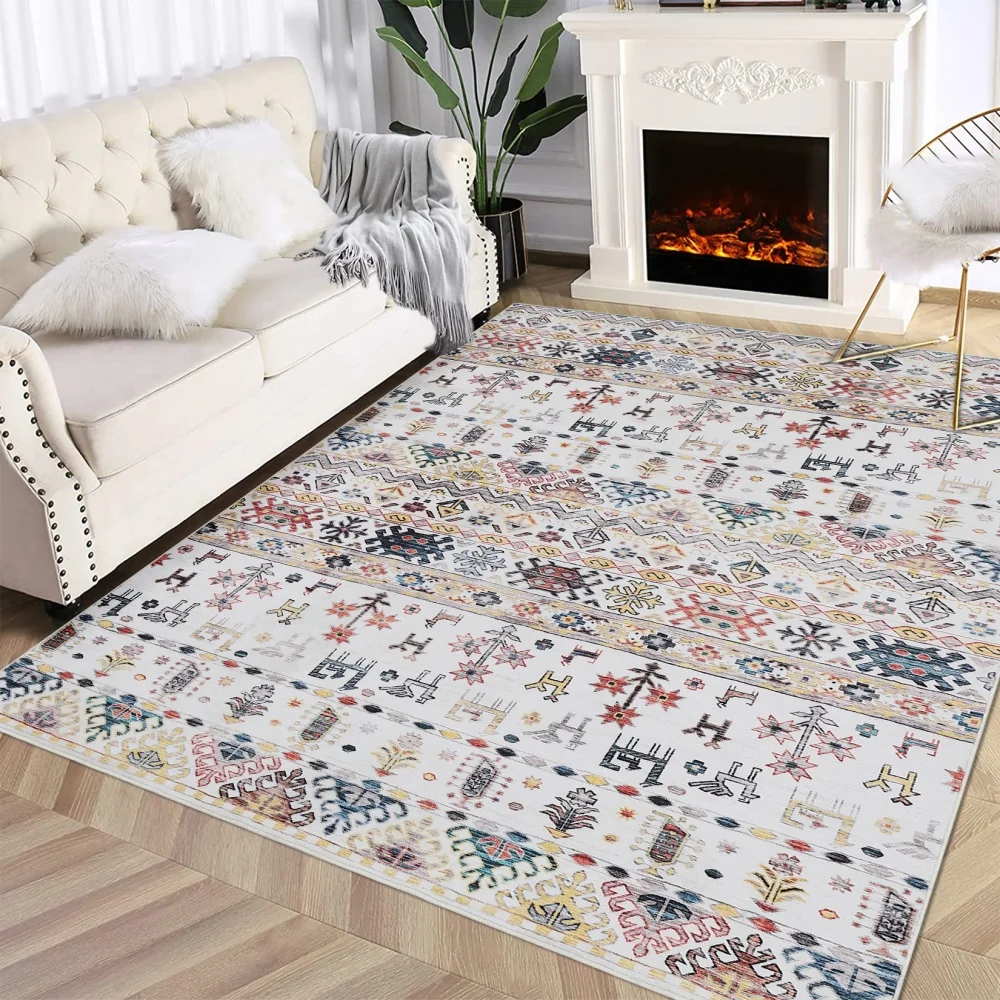 

Large Rug for Living Room 8x10 Geometric Area Rug Machine Washable Rug Ultra Soft Accent Rug Floor Cover Stain Resistant Rug