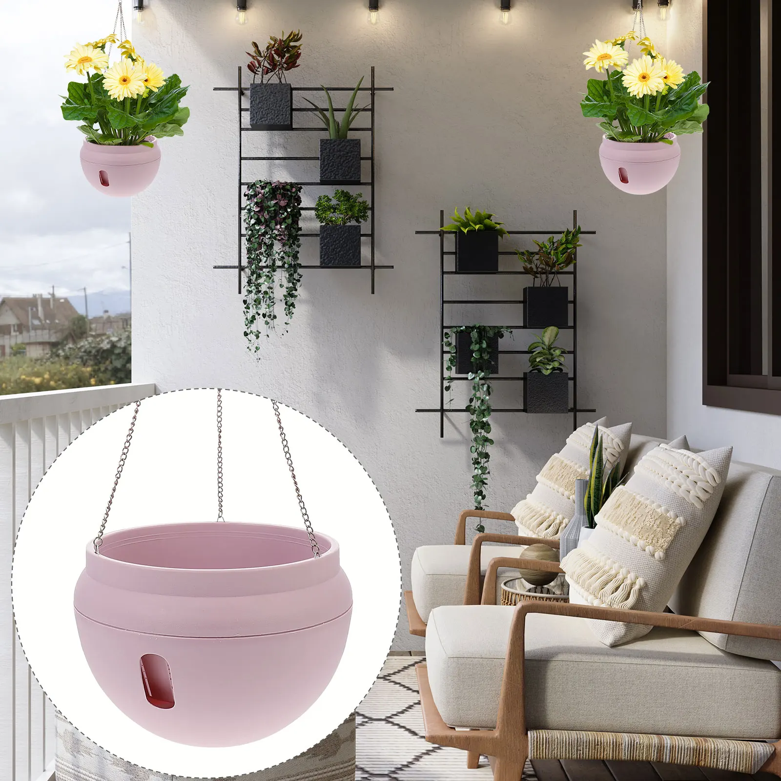 

Self Watering Plant Pot Hanging Succulent Flower Planters Flowerpot Indoor Pink Hanger