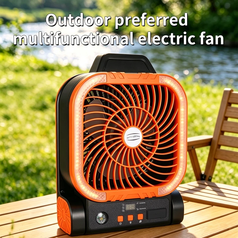 Solar Powered Camping Fan Portable Outdoor Rechargeable Desk Fan with LED Light Power Bank Folding Hook for Tent Fishing