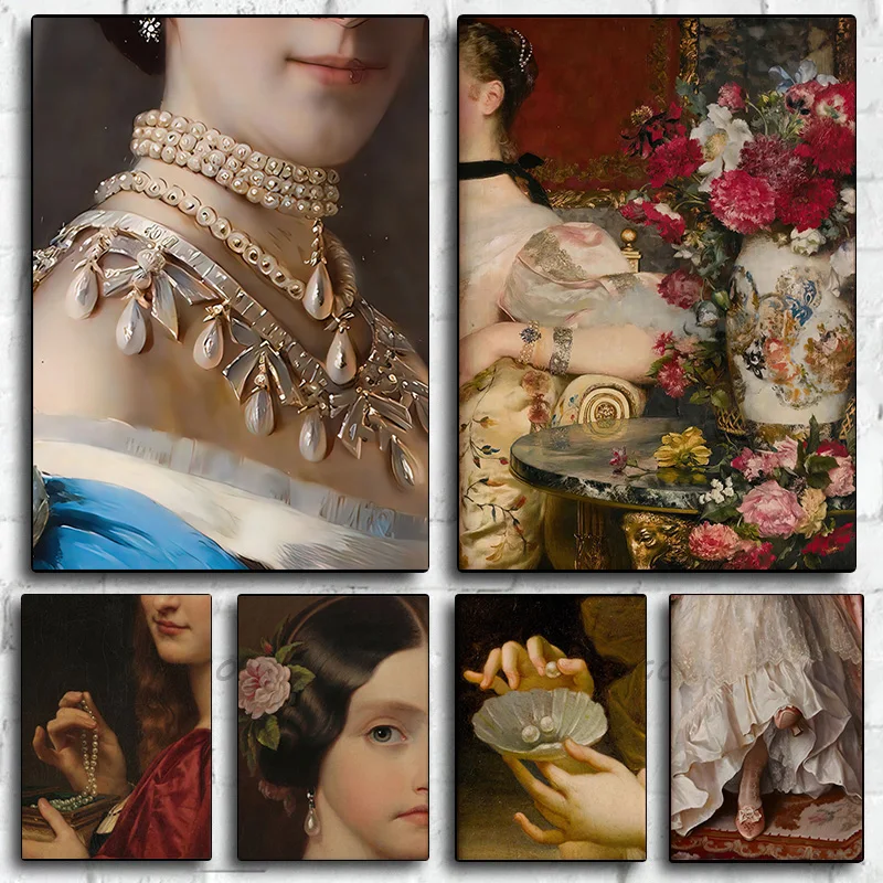 Affiche Murale Sans Cadre Femme Vintage Portrait Français Style Dark Academia Féminin Tableau Toile Décoration Chambre Maison