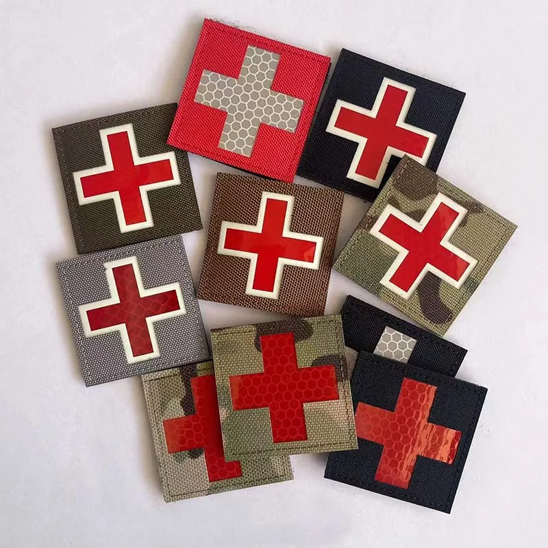 Medical Emergency Cross Morale Emblem Outdoor Rescue Reflective Patches,First Aid Military Armband Tactical Badge Applique