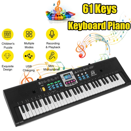 Imagen 2 del producto Teclado electrónico de música Digital de 61 teclas, Piano eléctrico para niños para estudiantes con función de micrófono, instrumento Musical