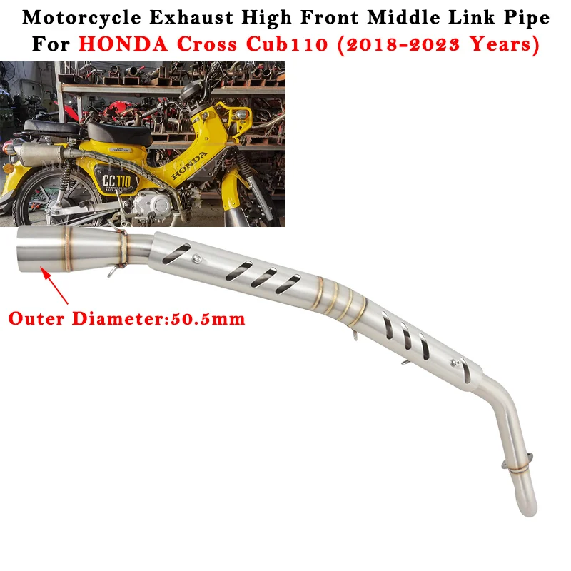 

Motorcycle Exhasut Escape Modified High 51mm Front Link Pipe With Heat Shield For HONDA Cross Cub110 Cub 110 2018 - 2022 2023