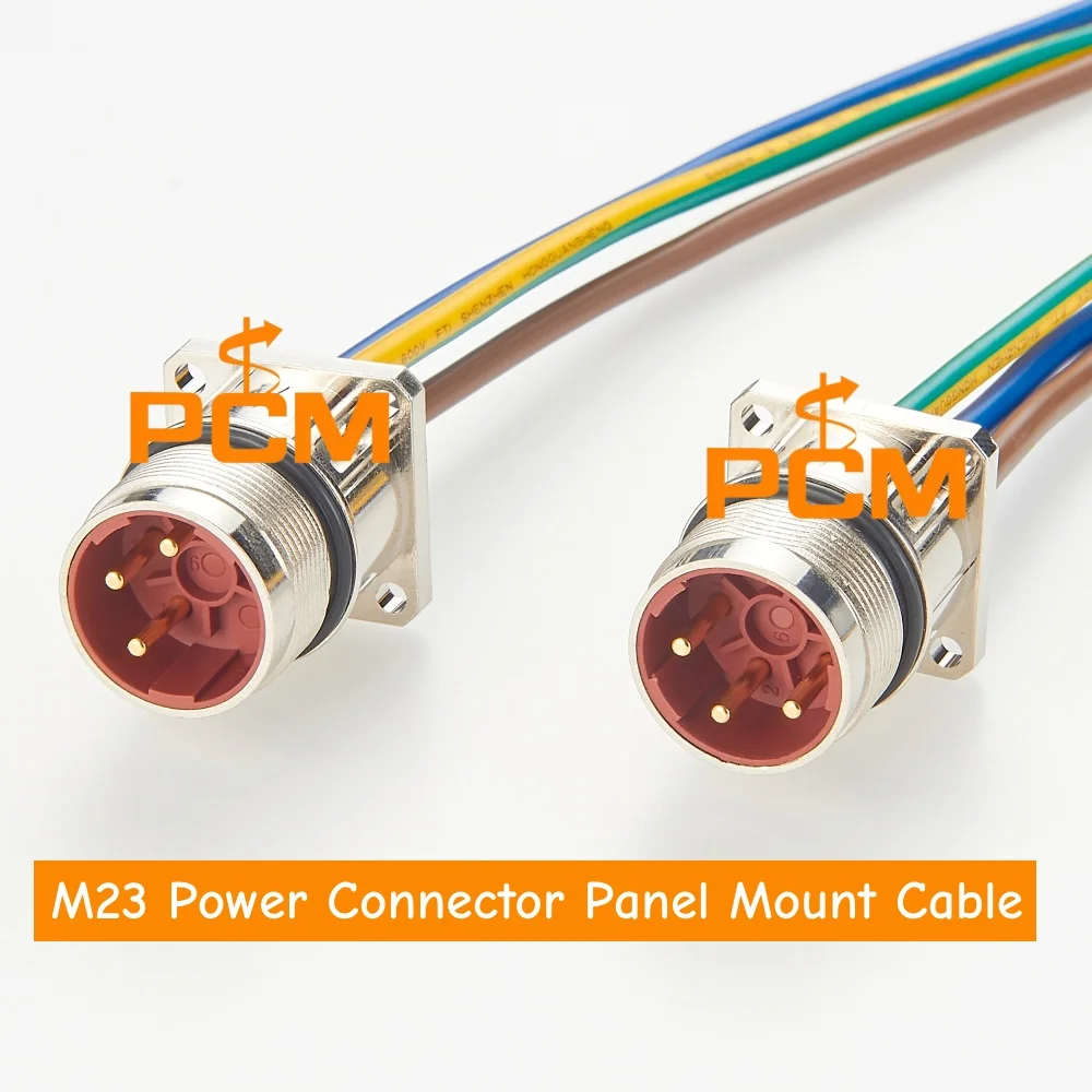 M23 Panel Mount Male Connector with Knurled Nut Front Mounting Circular Connector for Servo Motor CNC Machine Industrial Automat