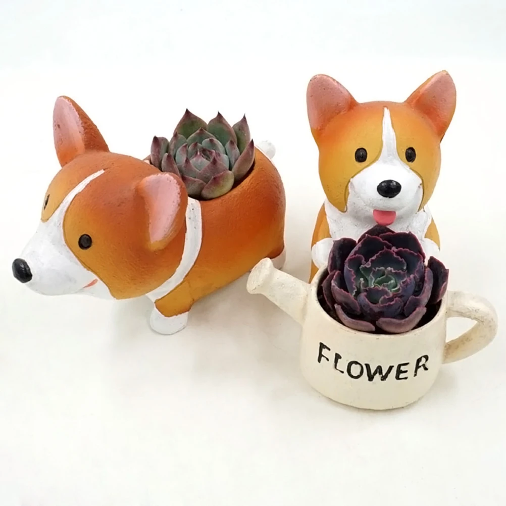 

Corgi Flower Pot Dog Lover Gifts Resin Planters Indoor Succulent Vases Cute Animal Desk Decor Durable pots for Small Flowers