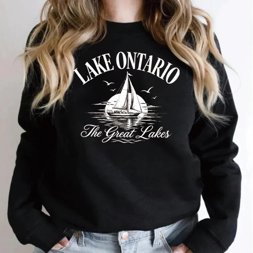 Lake Ontario Sweatshirt Great Lakes Vintage Graphic Shirt Canada New York Lake Vacation Trip Pullover Unisex Casual Sweatshirt