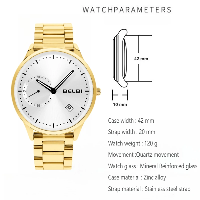 2025 Business Man's Quartz Wristwatch Minimalist Gold Chronograph Sport Watch Stainless Steel Waterproof Strap Men's Watch