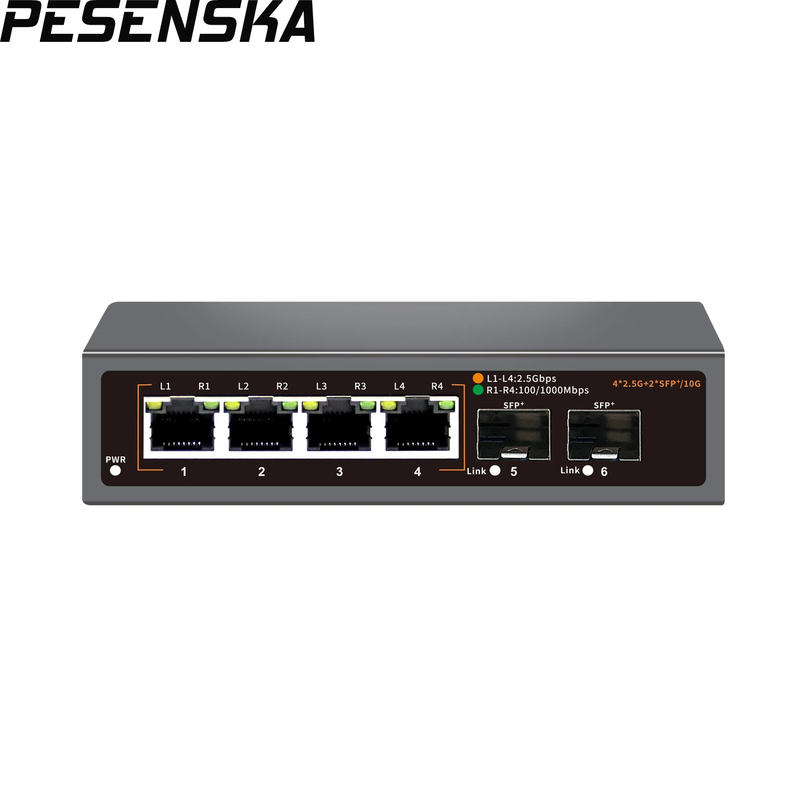 6 Port 2.5G Switch Unmanaged 4*2.5G+2*10G SFP+ Uplink Ports Metal Fanless Compatible with 100/1000/2500Mbps 2.5Gbe Network