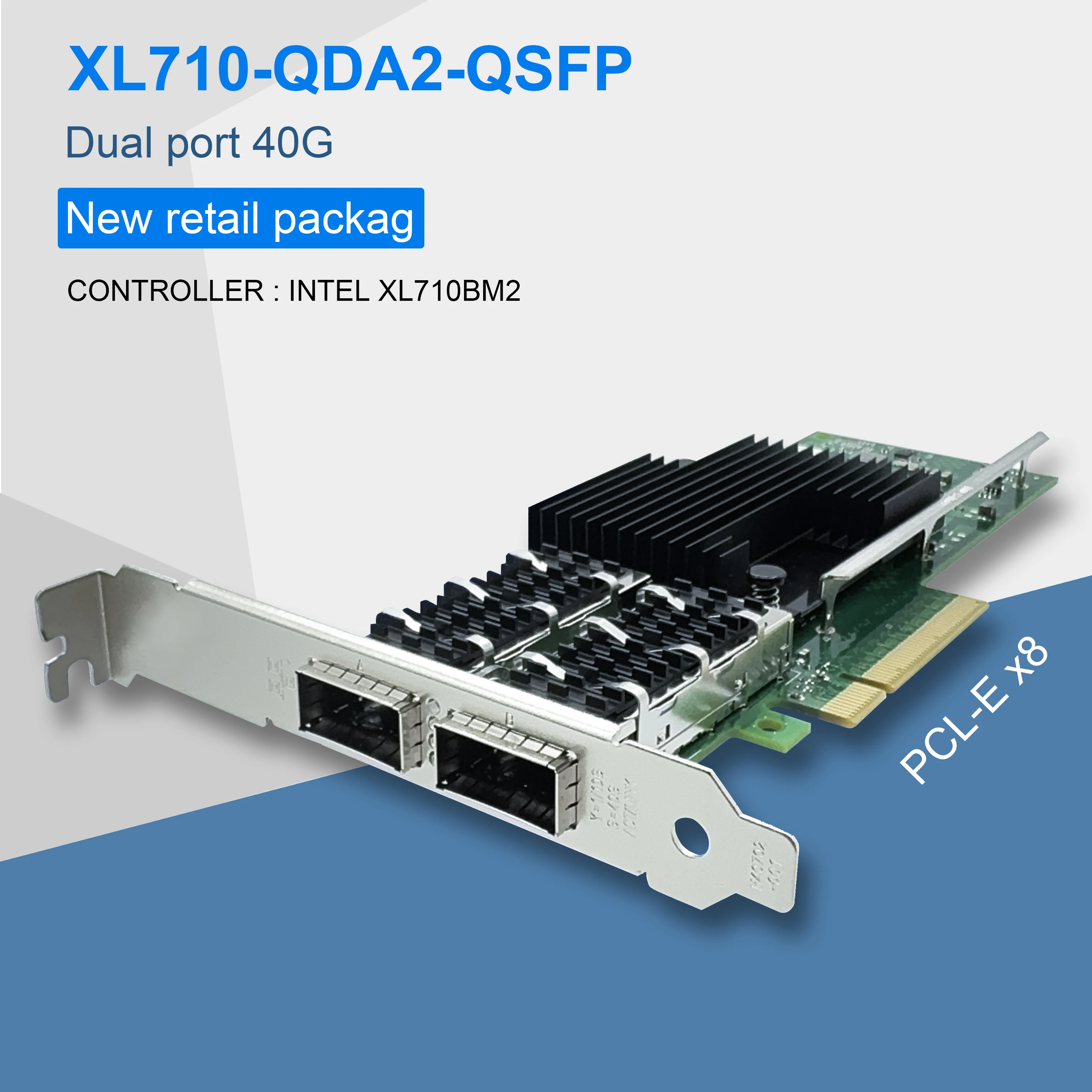 

XL710-QDA2-QSFP+ 40G Intel Чипсет PCIe 3.0 X8 QSFP+ 40G Однопортовая плата сетевой карты XLBM2/AM2 Chipet