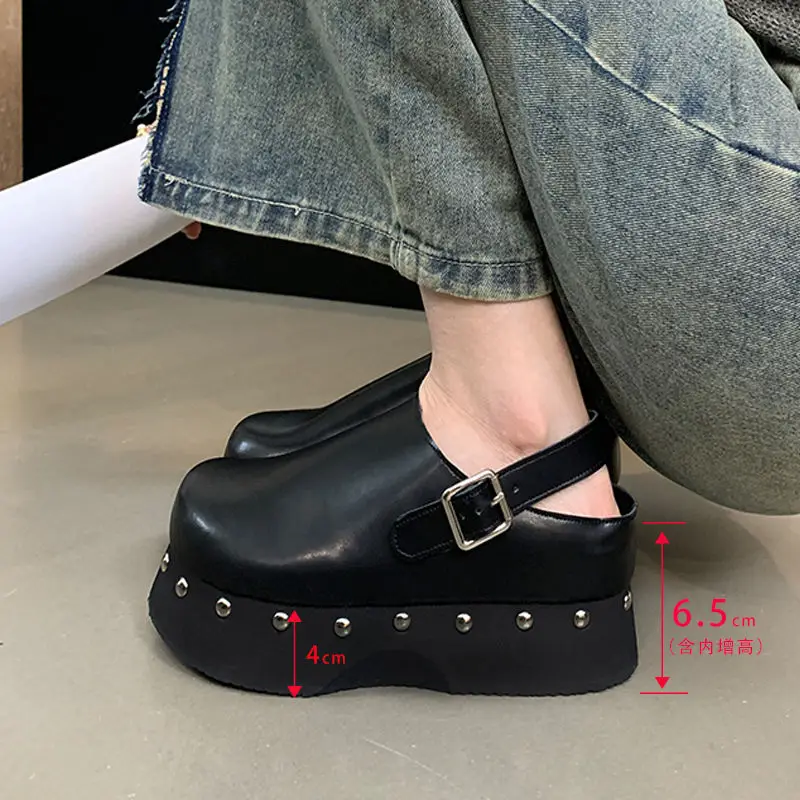 Fujin 6.5cm New Genuine Leather Flats Summer Round Big Toe Big Size High Brand Women Sandal Slippers Pumps Platform Wedge Shoes