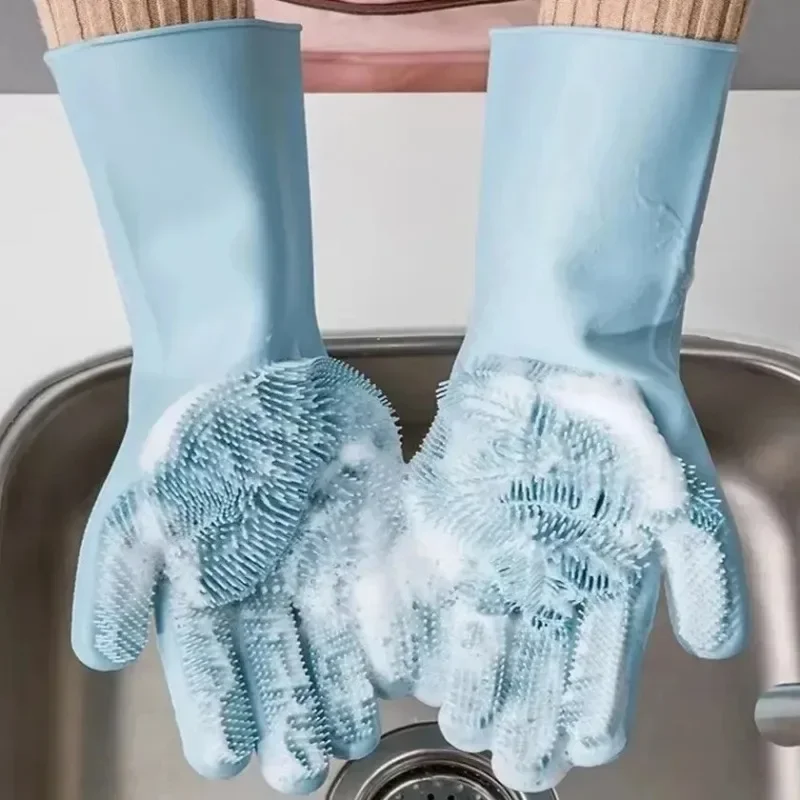 Cleaning Gloves Reusable Silicone Gloves Dishwashing Laundry Kitchen Cleaning Gloves Tools Pet Bathing Gloves Multifunctional