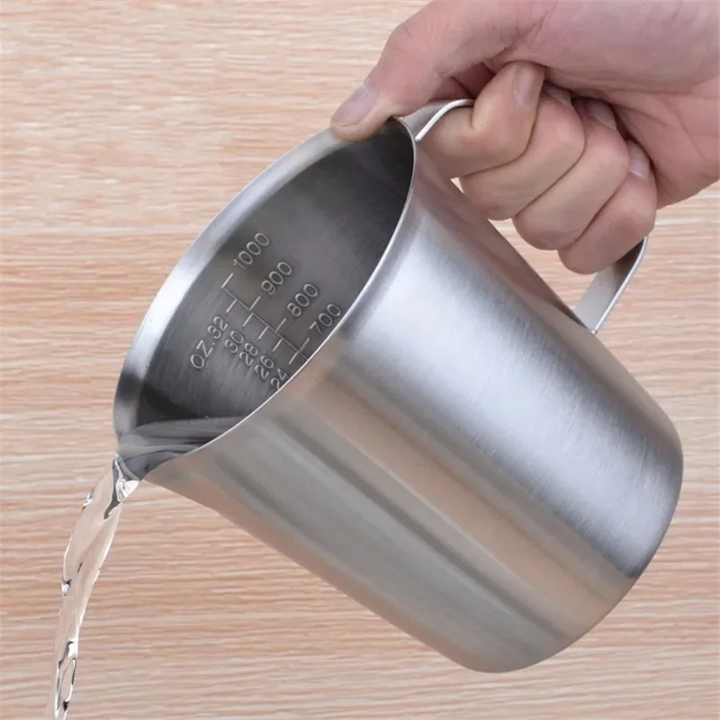 Taza medidora de acero inoxidable 304 gruesa con escala, vaso medidor práctico de gran capacidad para cocina, 2000ML, 1000ML, 500ML