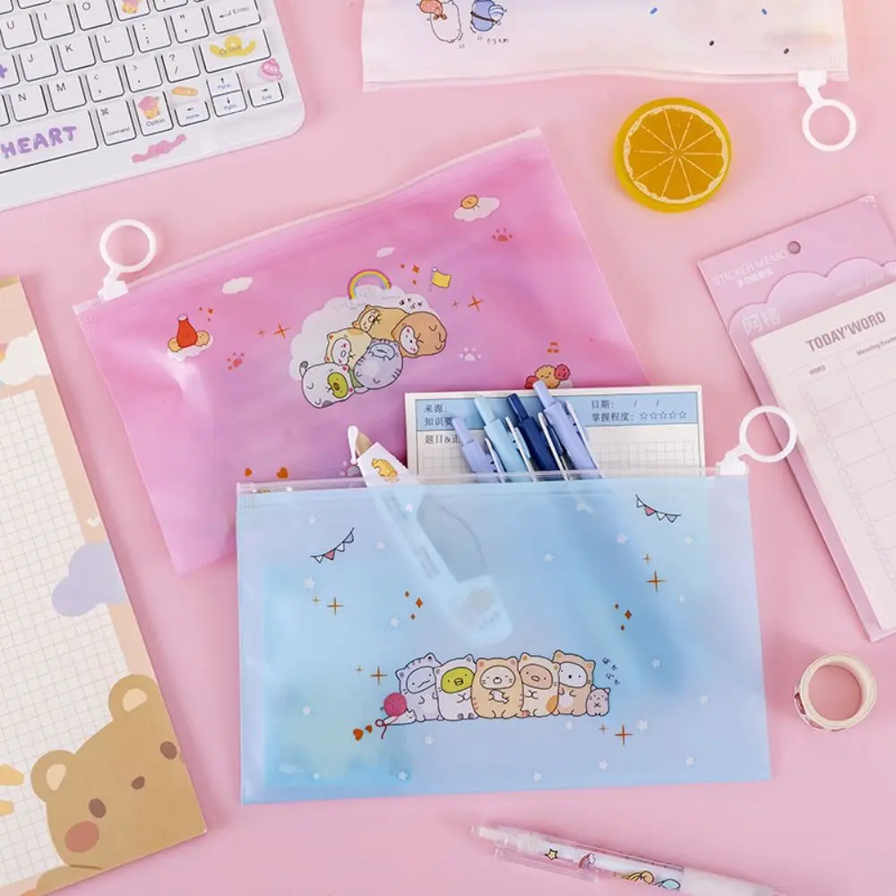 Large Capacity Pvc Zipper Pouch Waterproof Transparent Document Bag Cartoon Portable Zip File Folders Test Paper
