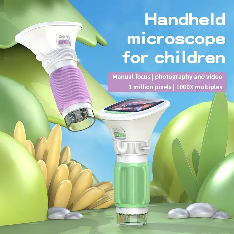 Kids Handheld Microscope with Rotating Focus and 2.4-inch High-definition Screen for Outdoor 1000x Children's Science Microscope
