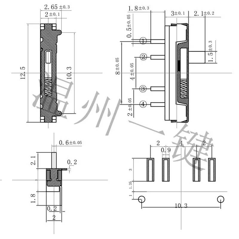 MSKT-13D18 Handle 2MM  MINI slide switch 4P3T SMD SMT 4 pin 3 position side slide mini toggle switches