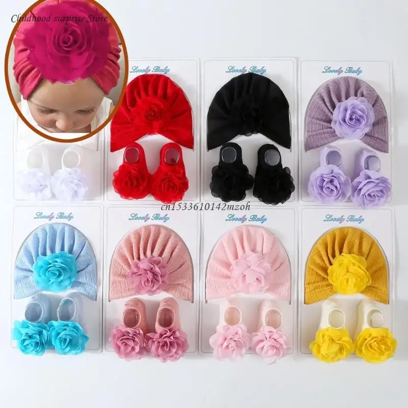 Hairband & Socks Gift Set Lovely Baby Hat with Flower Socks set for Birthdays Dropship